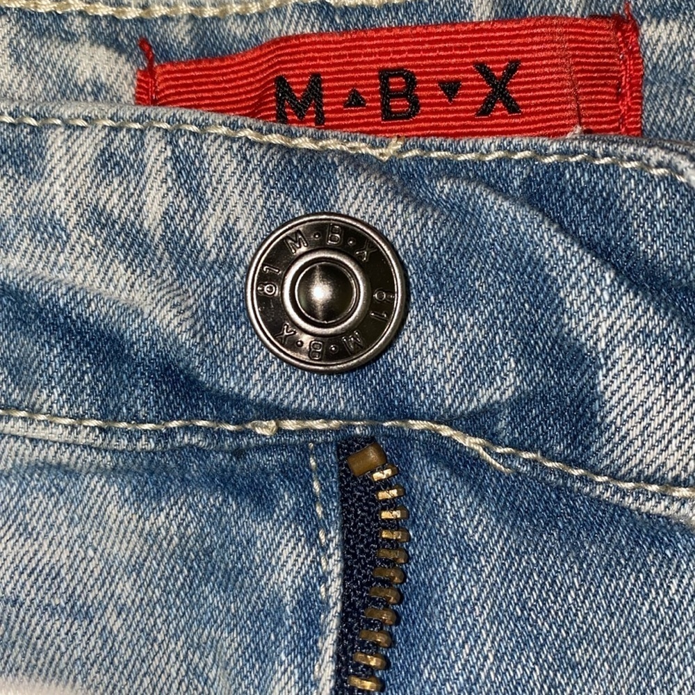 M B X denim slim fit distressed jeans zipper fly 5 pockets stretchy size 36 X 30 - Picture 4 of 15